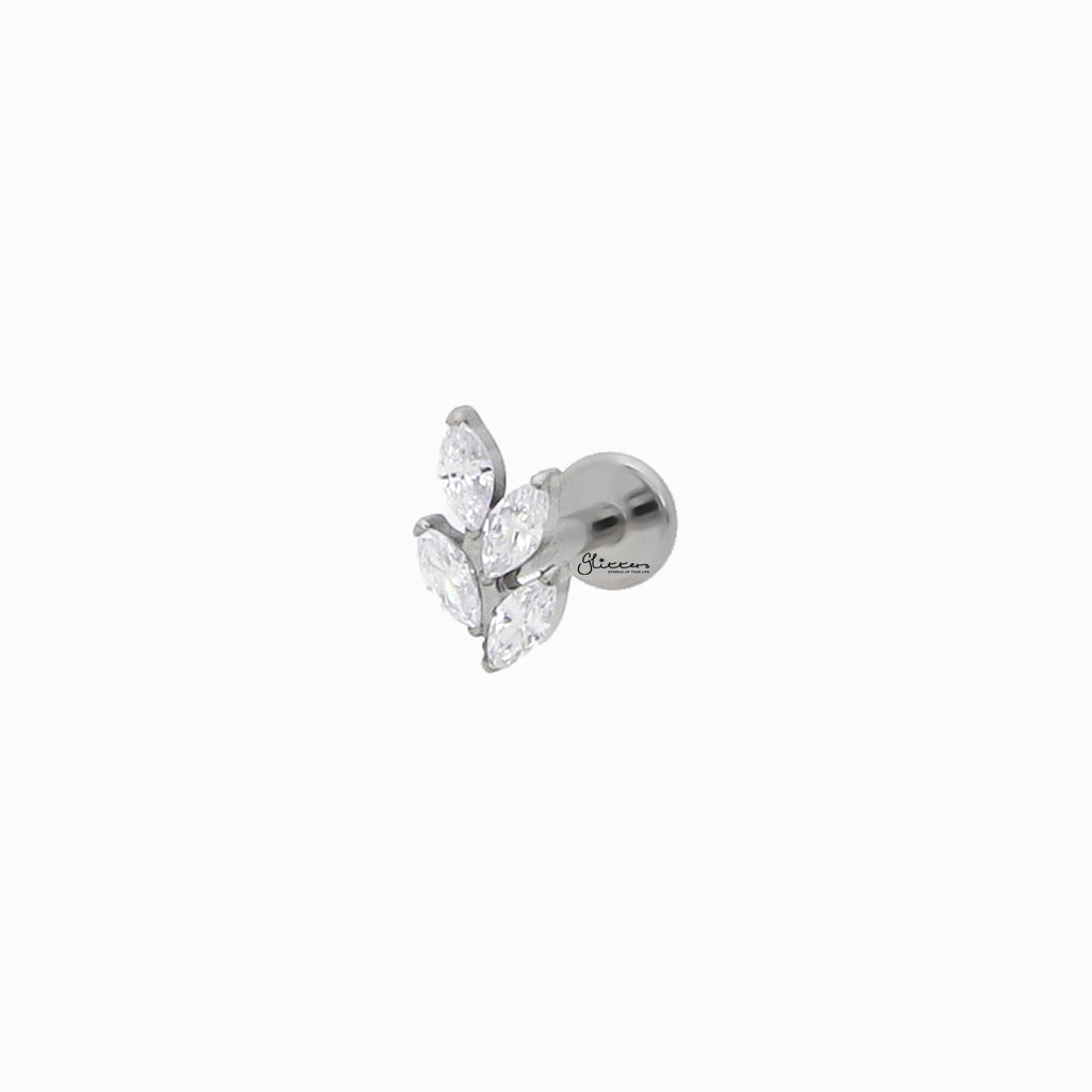 Marquis CZ Leaf Top Titanium Flat Back Stud-Tragus | Cartilage | Daith | Conch-1-Glitters