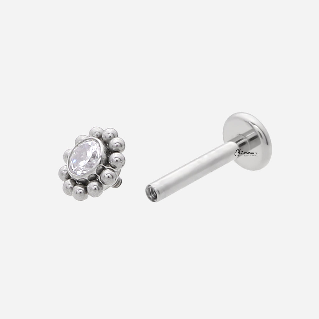 CZ Centre Top Internally Threaded Titanium Flat Back Stud-Tragus | Cartilage | Daith | Conch-3-Glitters