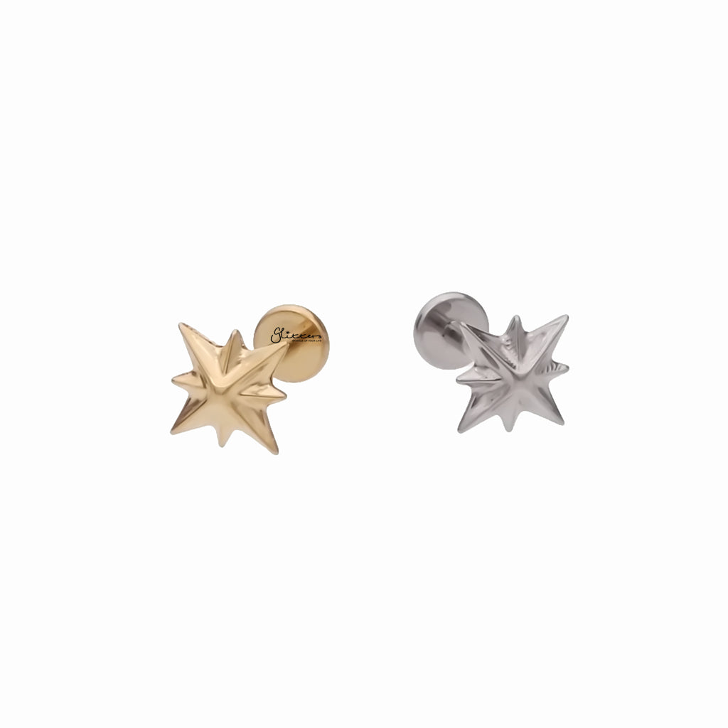 Starburst Top Titanium Flat Back Stud Earrings-Tragus | Cartilage | Daith | Conch-3-Glitters