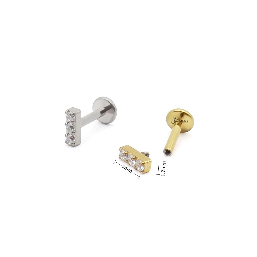 3 CZ Bar Titanium Flat Back Stud Earring-Tragus | Cartilage | Daith | Conch-3-Glitters