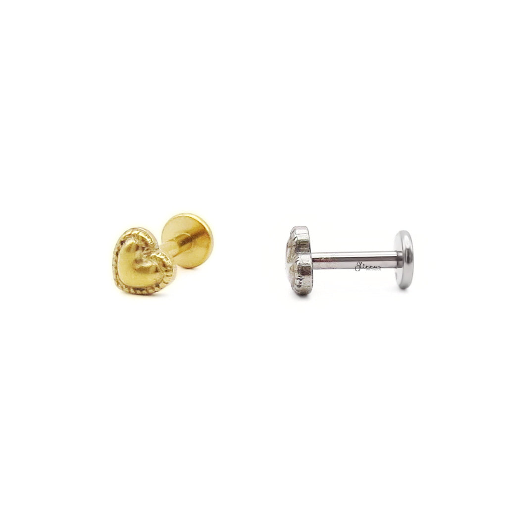 Beaded Edge Heart Titanium Flat Back Stud Earring-Tragus | Cartilage | Daith | Conch-4-Glitters