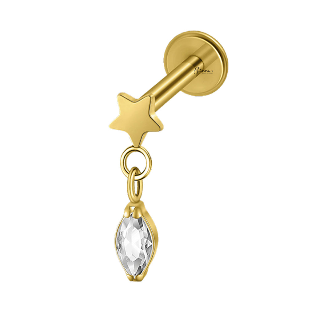 Star Dangle Marquise CZ Titanium Flat Back Stud Earring