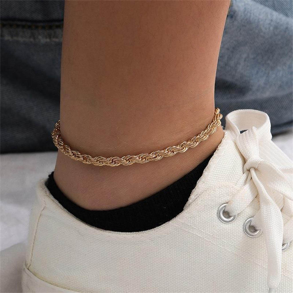 Stainless Steel 4mm Twisted Rope Chain Anklet - Gold-Anklet-2-Glitters