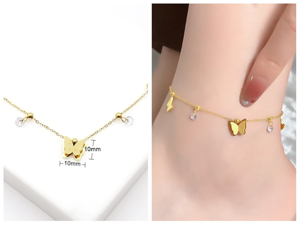 Stainless Steel 3D Butterfly Anklet - Gold