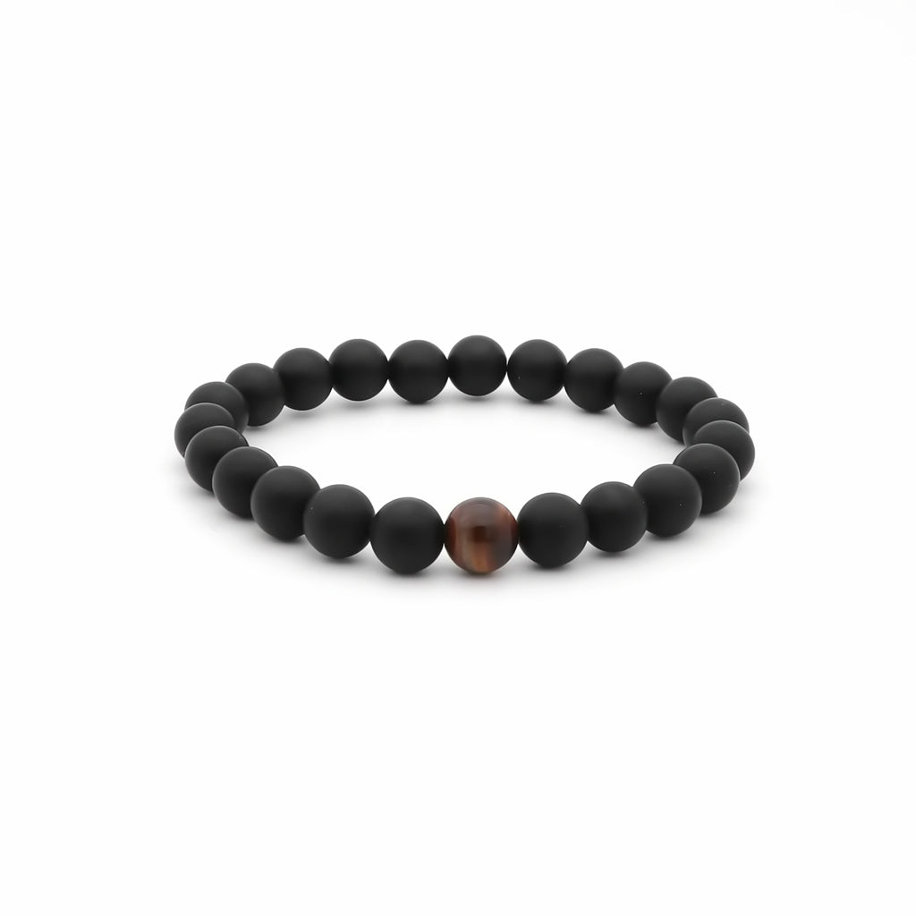 Black Agate & Tiger Eye Beaded Bracelet-Stainless Steel Bracelets-1-Glitters