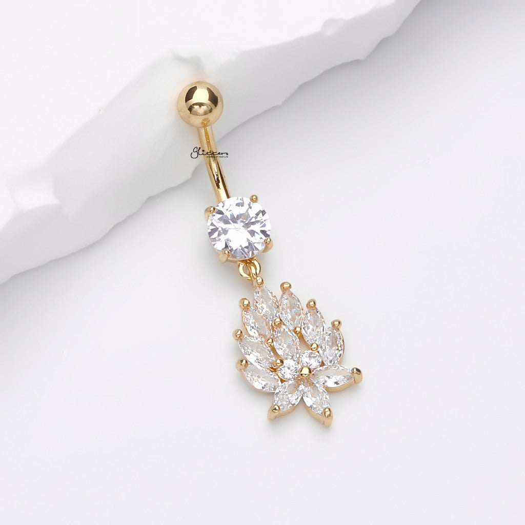 CZ Flower Dangle Belly Button Navel Ring - Gold-Belly Rings-1-Glitters