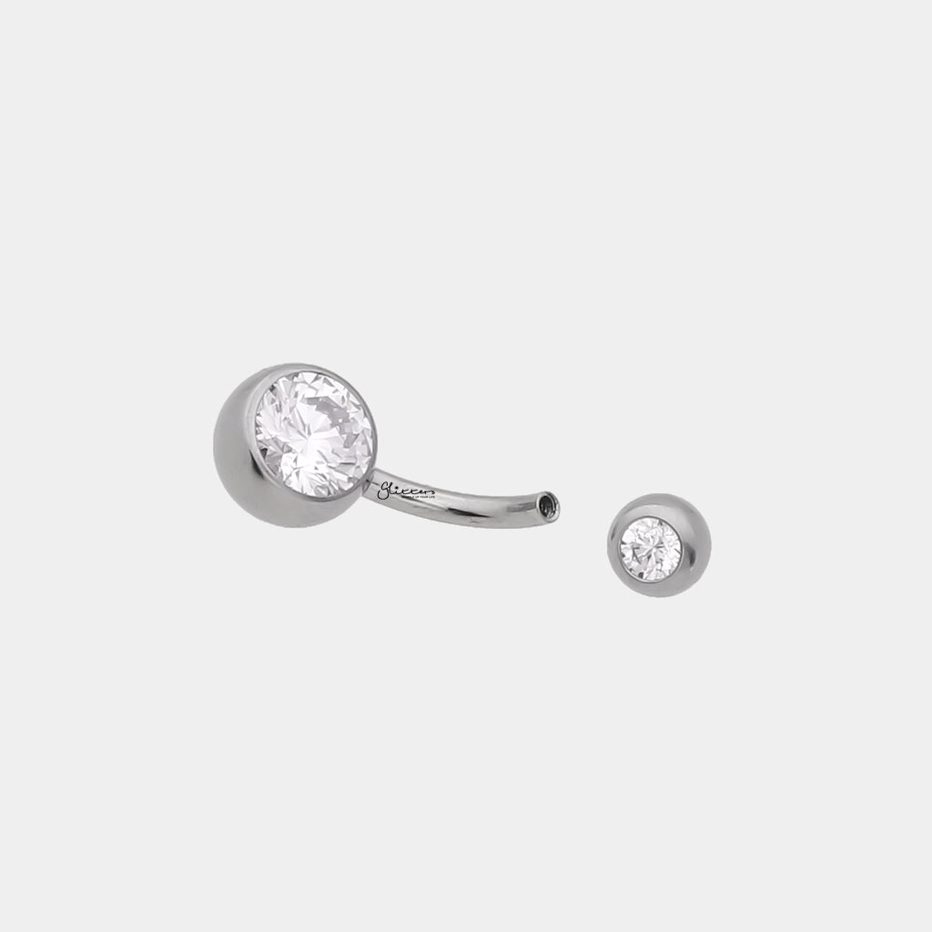 Titanium Double CZ Belly Button Navel Ring - Clear-Belly Rings-2-Glitters