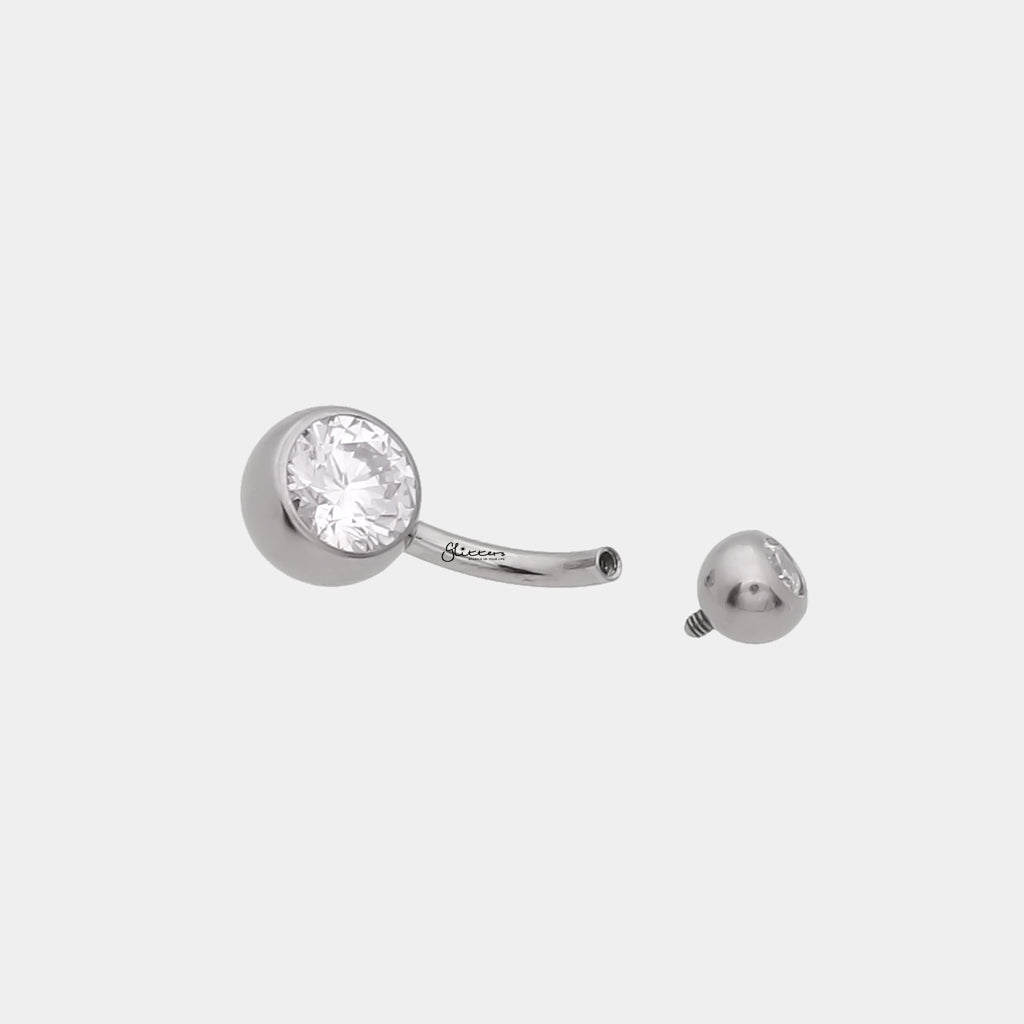 Titanium Double CZ Belly Button Navel Ring - Clear-Belly Rings-4-Glitters