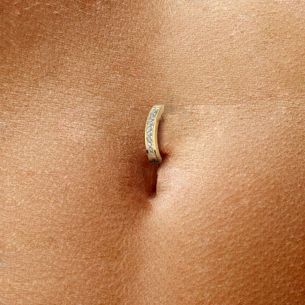 Titanium CZ Paved Hinged Belly Button Navel Ring - Gold-Belly Rings-3-Glitters
