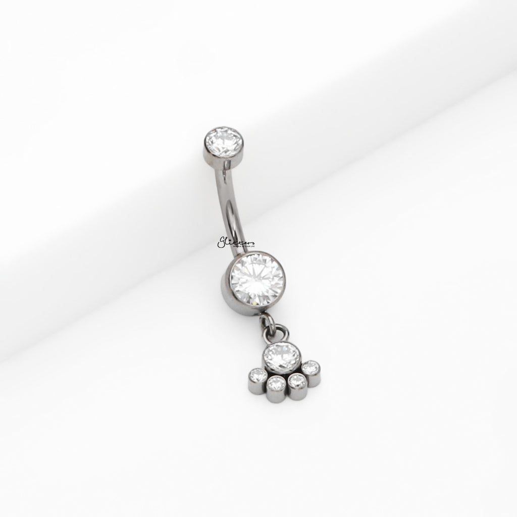 Titanium Double CZ With Dangle CZ Cluster Belly Button Ring-Belly Rings-1-Glitters