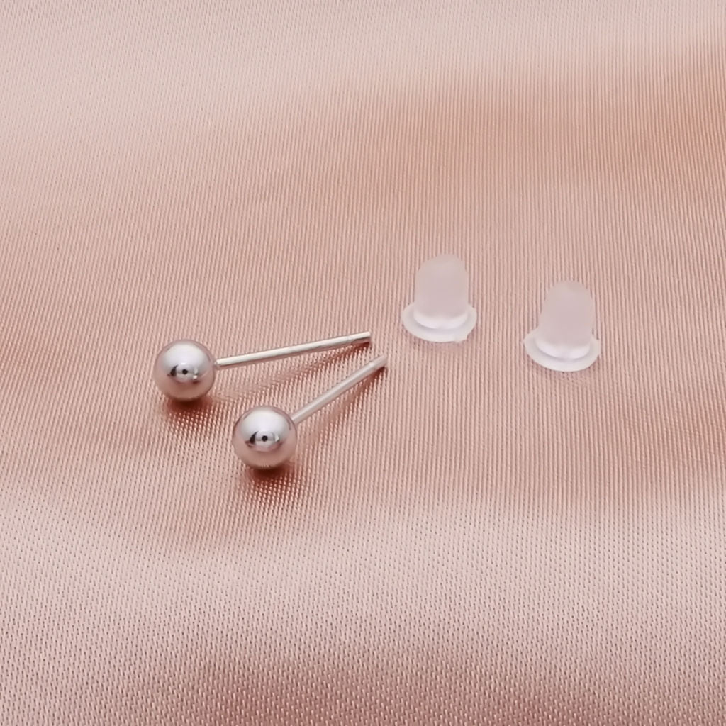 925 Sterling Silver Plain Ball Stud Earrings - Silver-Stud Earrings-1-Glitters