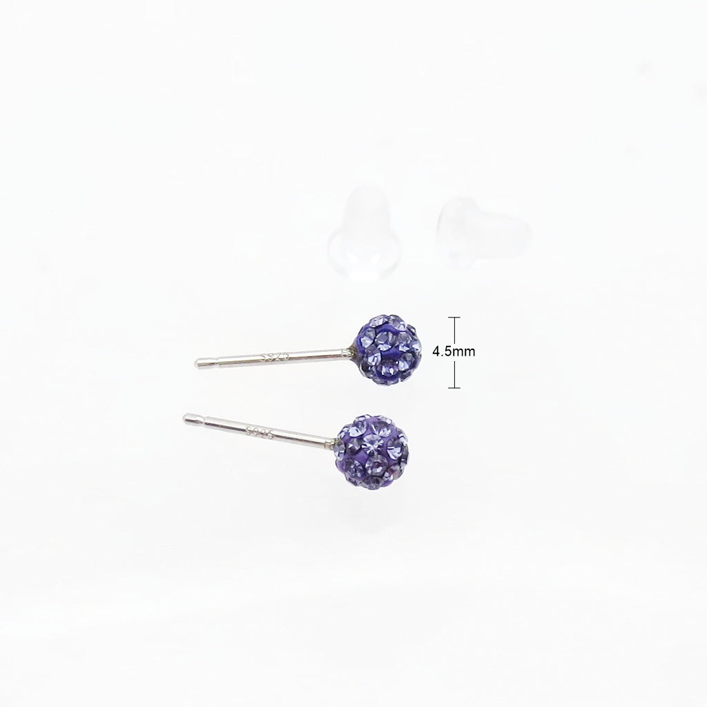 Sterling Silver Tanzanite Crystal Disco Ball Stud Earrings