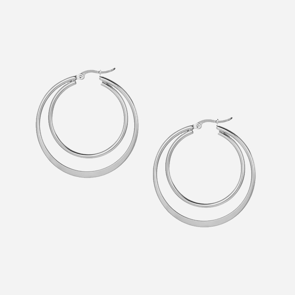 Stainless Steel Double Hoops Earrings - Silver-Hoop Earrings-1-Glitters