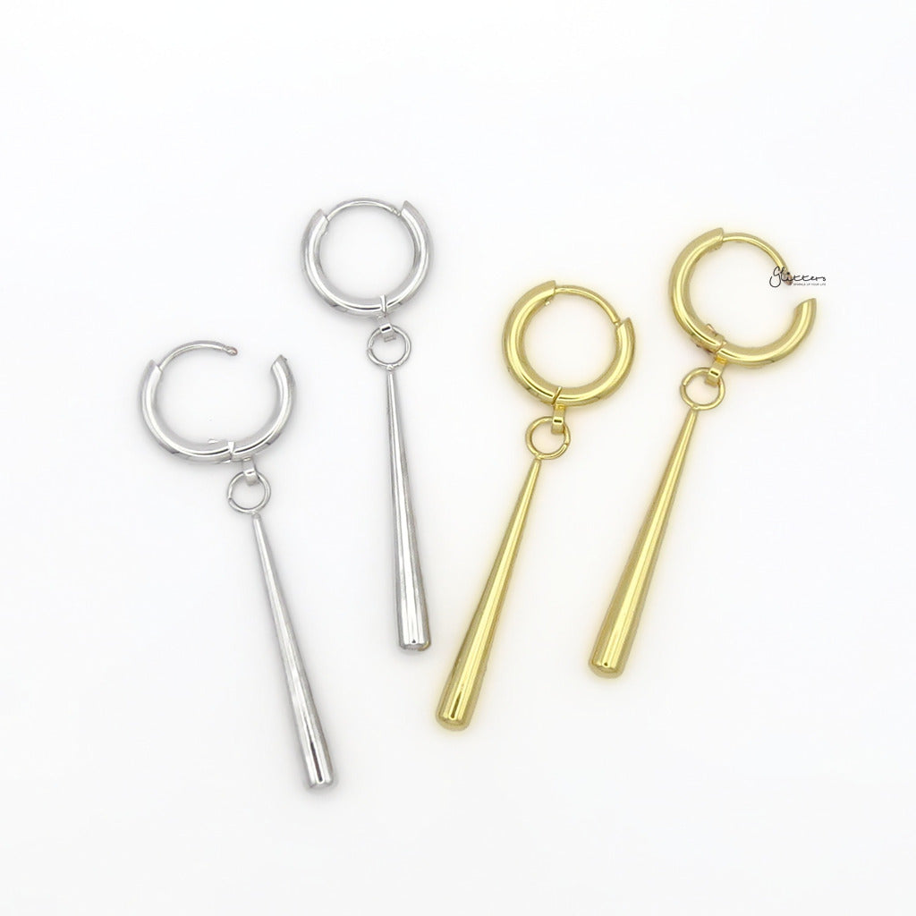 Stainless Steel Minimalist Bar Drop Hoop Earrings