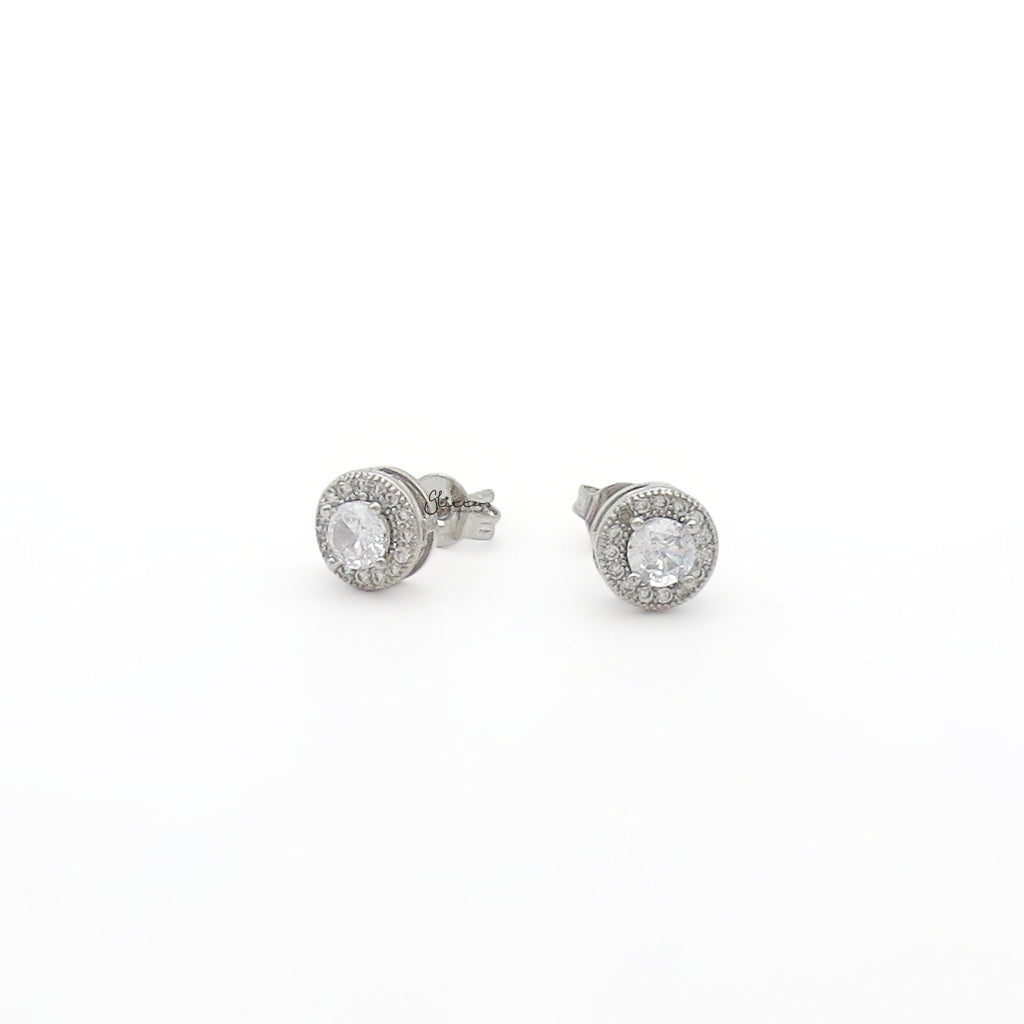 Iced Out Round Halo CZ Stud Earrings-Stud Earrings-4-Glitters