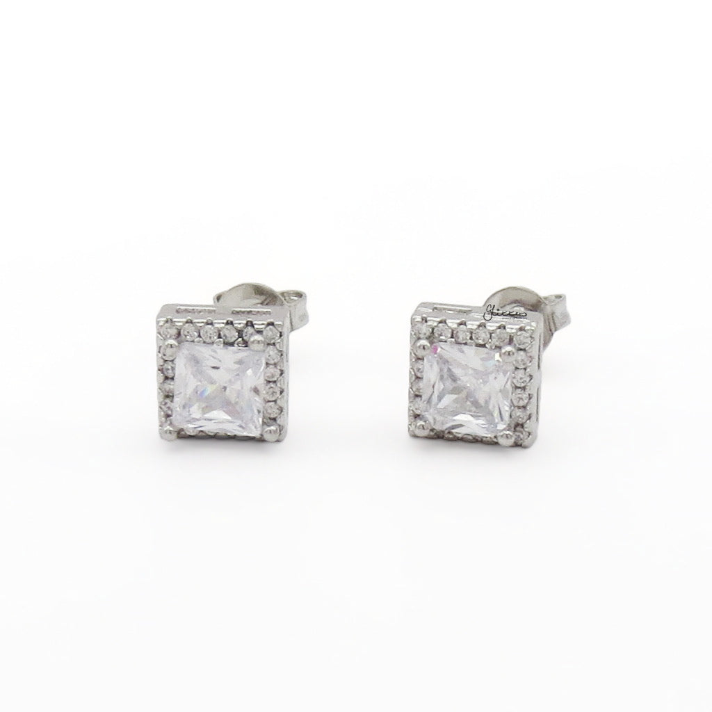 Iced Out Square Halo CZ Stud Earrings-Stud Earrings-4-Glitters