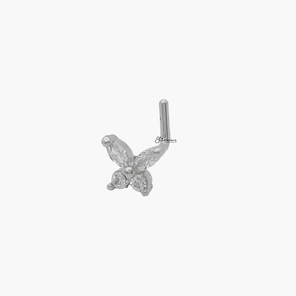 C.Z Butterfly L Bend Nose Stud - Silver-Nose Studs-1-Glitters