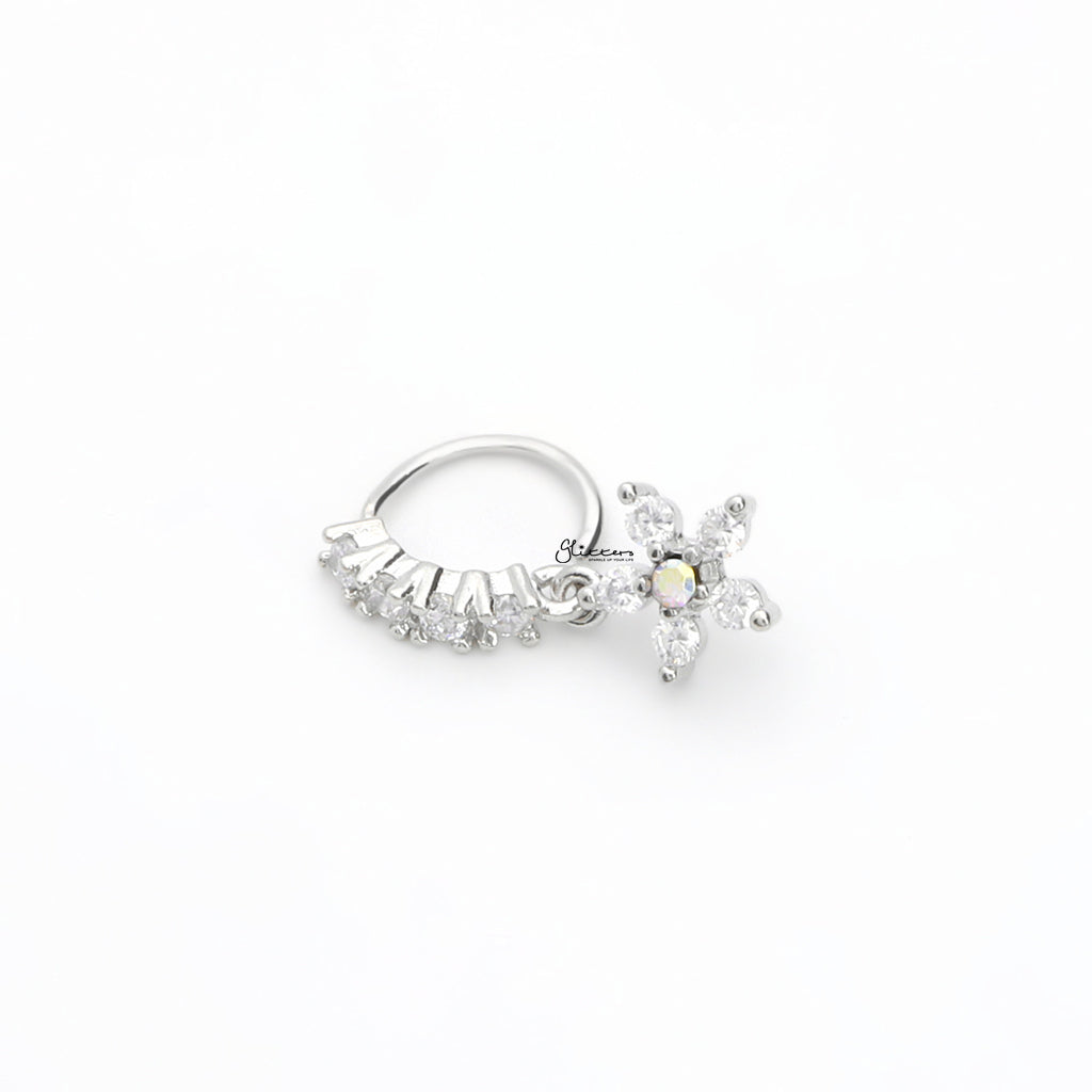 CZ Hoop Nose Ring with Dangle Flower-Nose Studs-3-Glitters