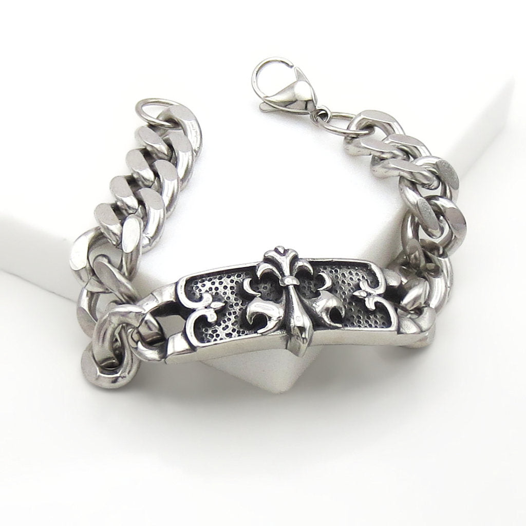 Stainless Steel Gothic Crest Link Bracelet-Stainless Steel Bracelets-2-Glitters