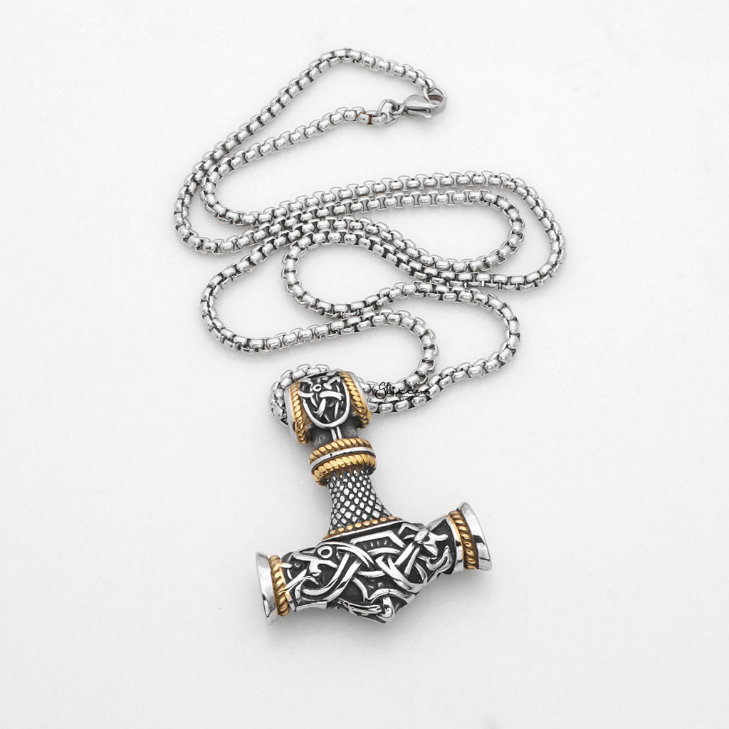 Stainless Steel Two Tone Thor's Hammer Pendant-Pendants-4-Glitters