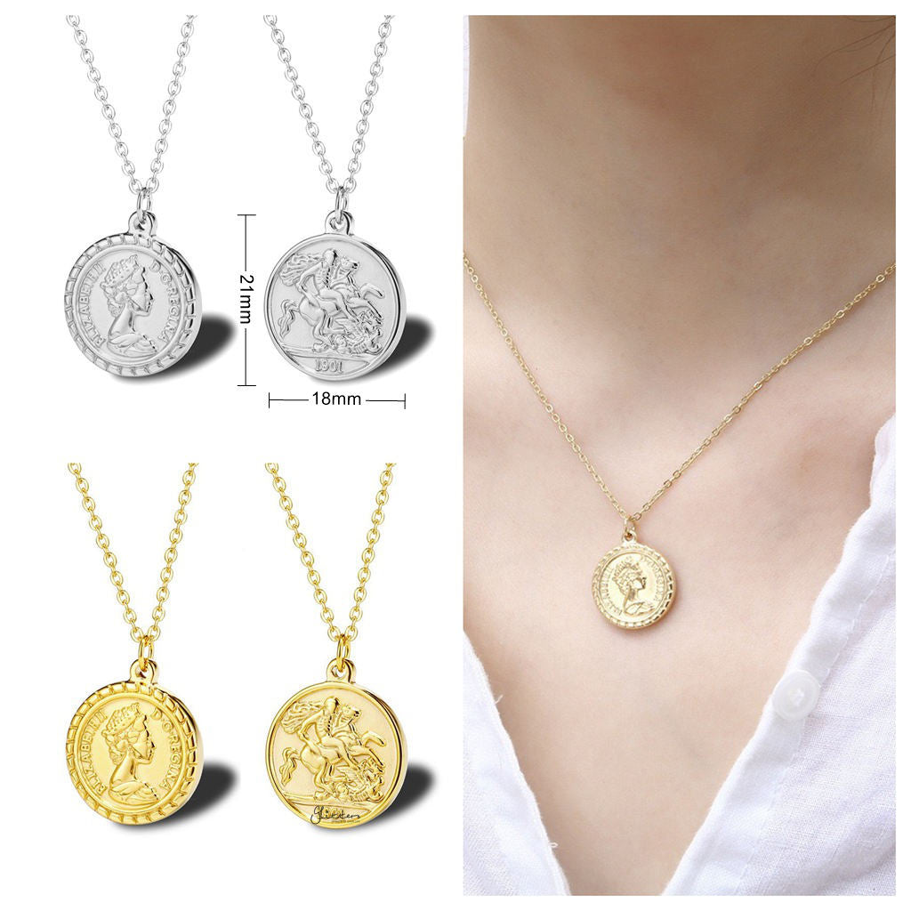 Stainless Steel Queen Elizabeth Coin Pendant - Gold