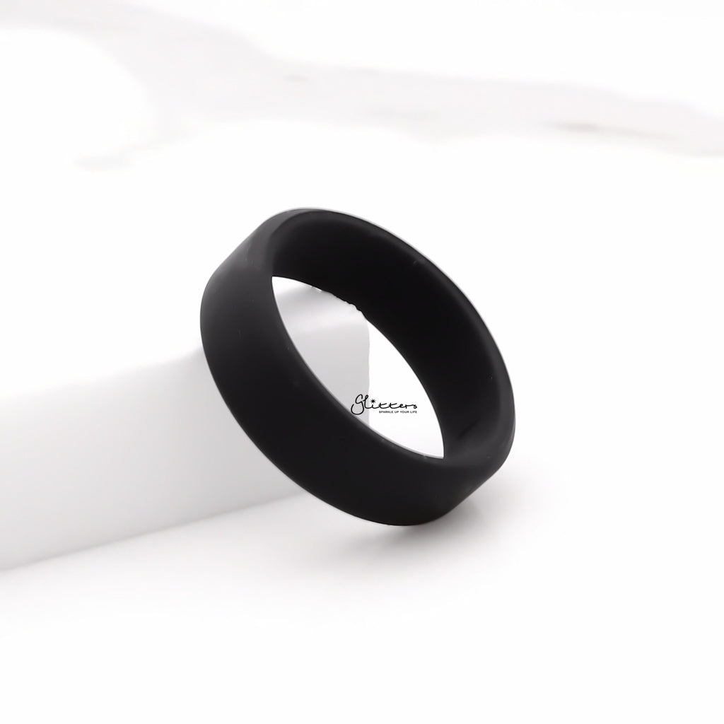 Silicone Beveled Edge Ring - Black-Rings-3-Glitters