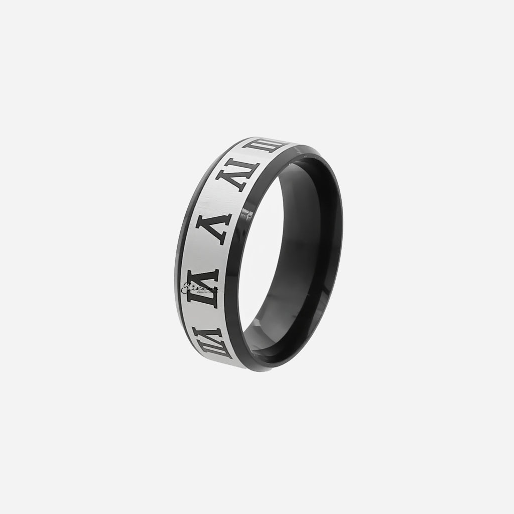 Stainless Steel Roman Numeral Rings - Black-Stainless Steel Rings-1-Glitters