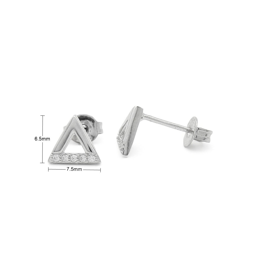 Sterling Silver Open Triangle CZ Stud Earrings