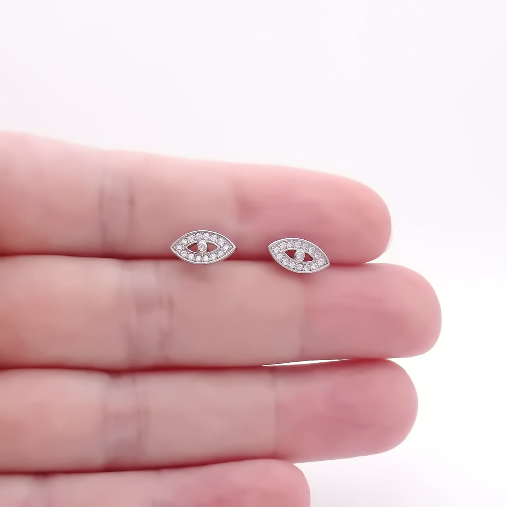 Sterling Silver Evil Eye CZ Stud Earrings