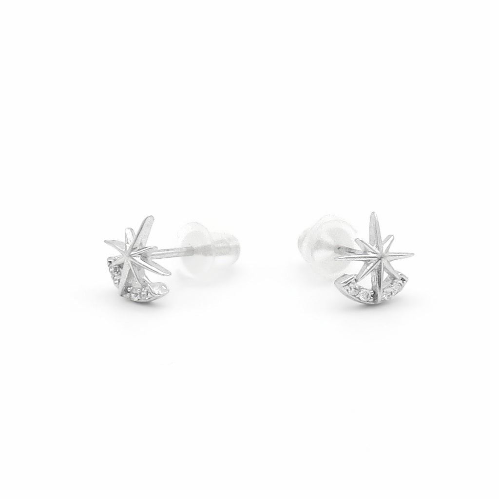Sterling Silver Starburst CZ Stud Earrings