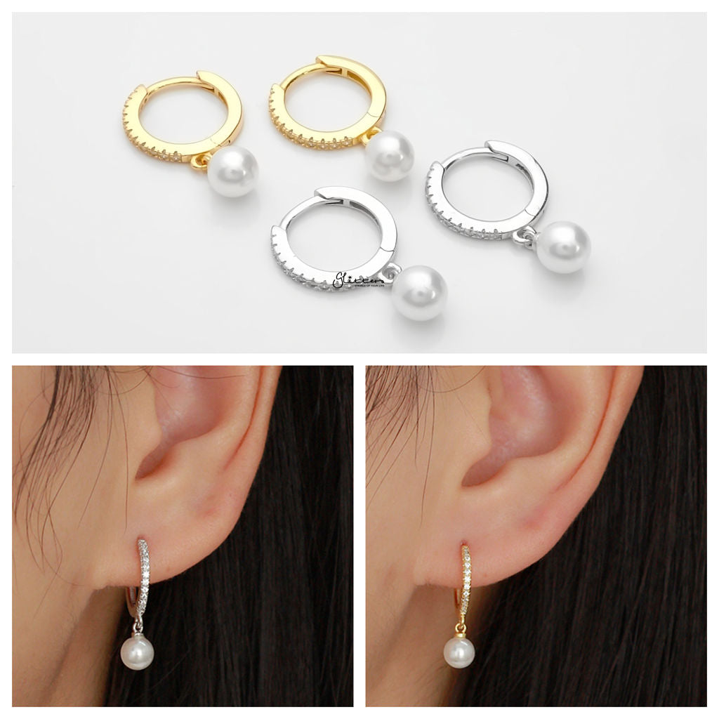 Pearl Charm Hoop Earrings - Gold-Hoop Earrings-4-Glitters