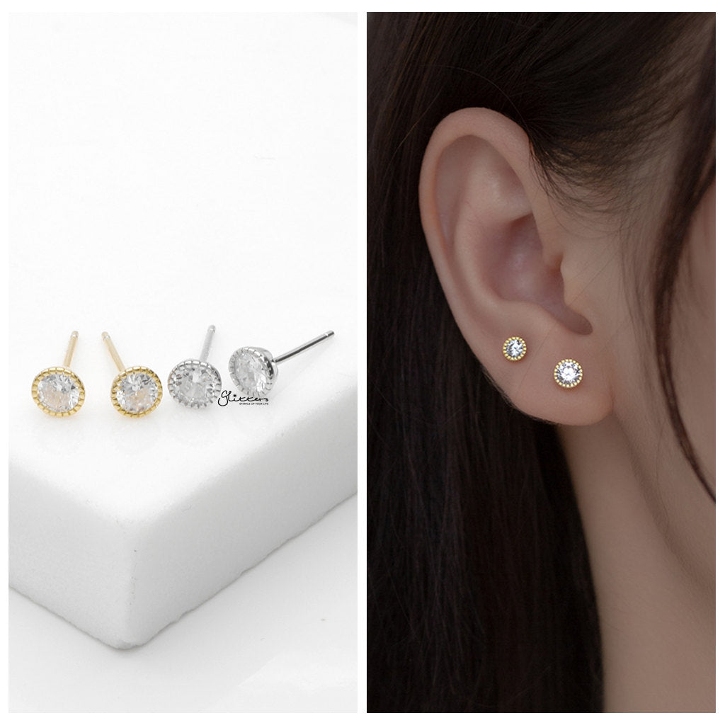 Round CZ Martini Stud Earrings - Gold-Stud Earrings-2-Glitters