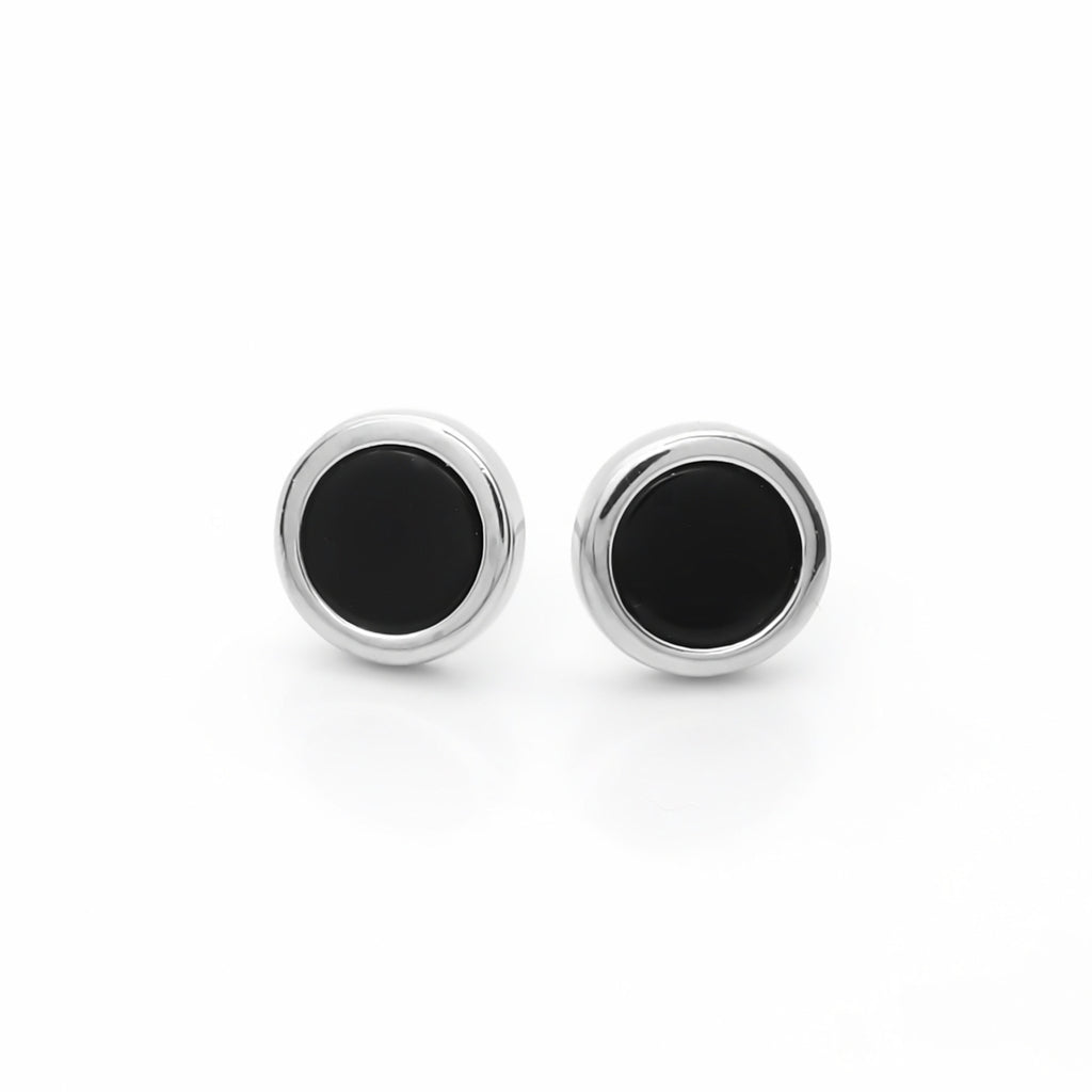 Black Onyx Round Stud Earrings-Stud Earrings-1-Glitters