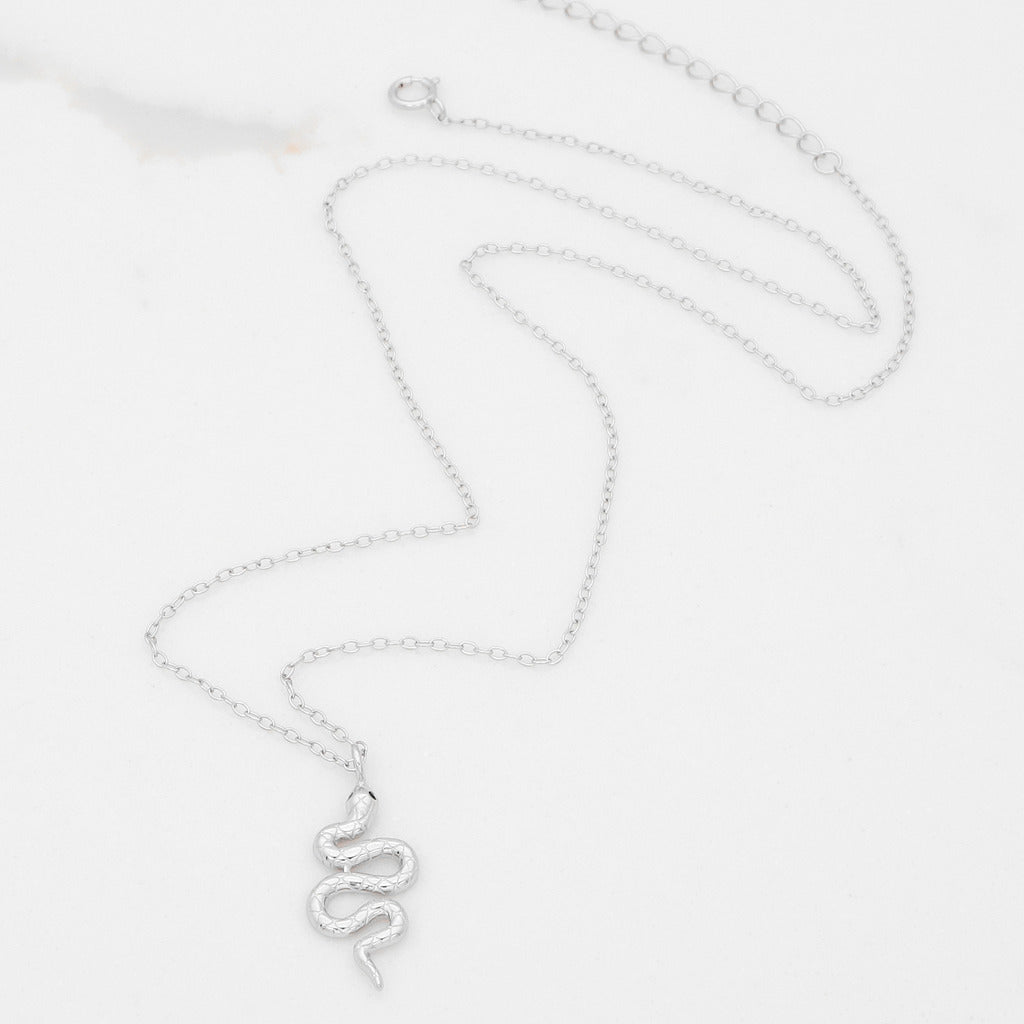 Sterling Silver Snake Charm Necklace - Silver-Sterling Silver Necklaces-1-Glitters