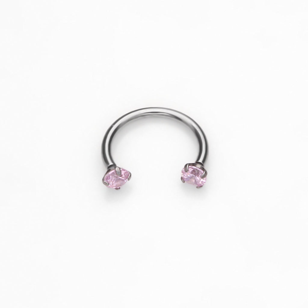 Titanium Horseshoes with Internally Threaded CZ Top - Pink-Horseshoes-1-Glitters