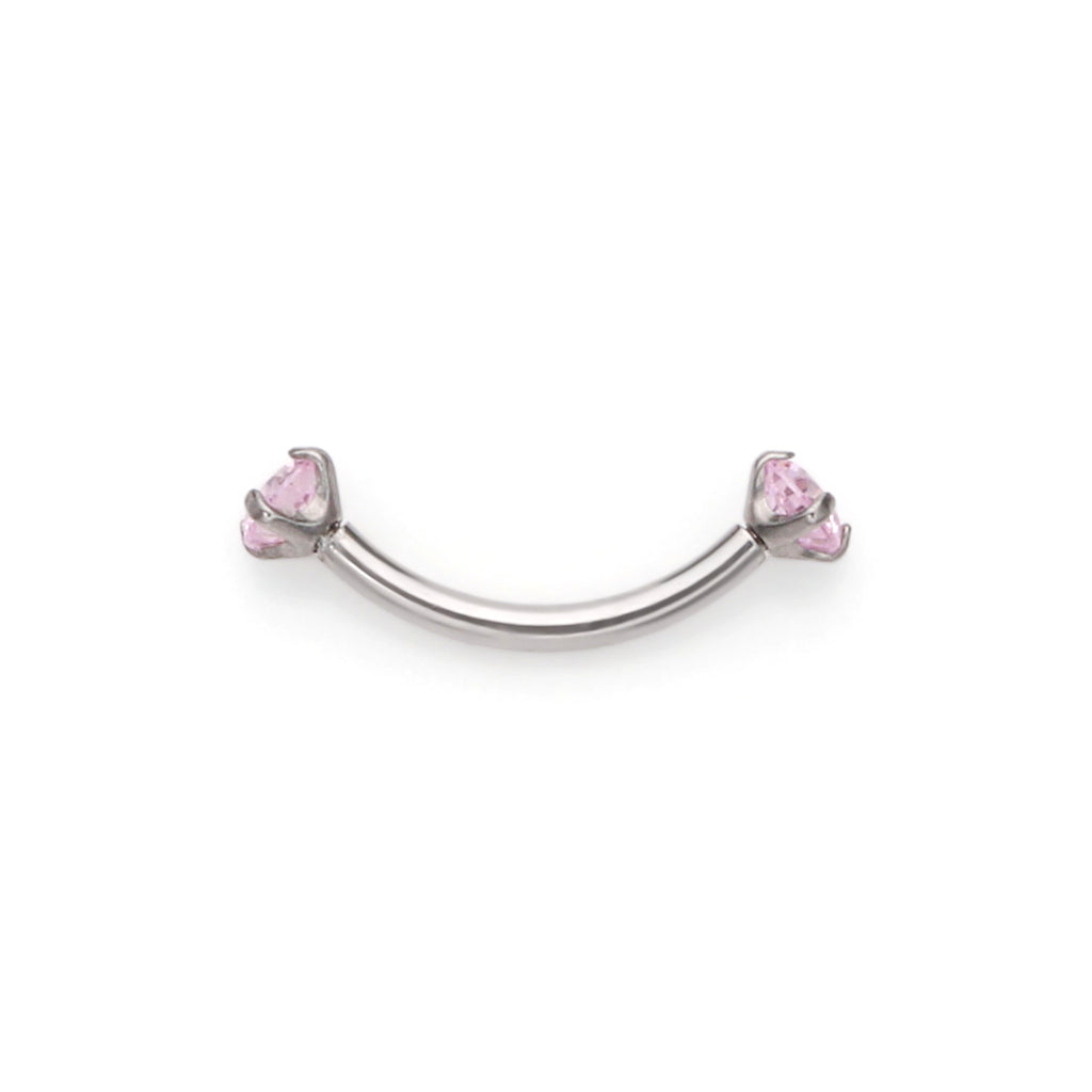 Titanium Curved Barbells with Internally Threaded CZ Top - Pink-Eyebrow-1-Glitters