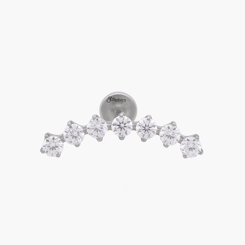 7 CZ Curved Top Internally Threaded Flat Back Stud-Tragus | Cartilage | Daith | Conch-1-Glitters