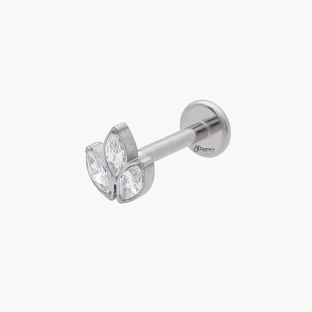 3 Marquis CZ Top Internally Threaded Flat Back Stud-Tragus | Cartilage | Daith | Conch-1-Glitters