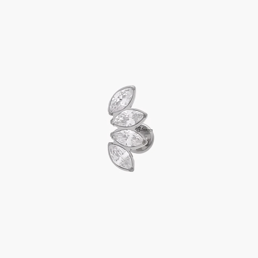 4 Marquis CZ Top Internally Threaded Flat Back Stud-Tragus | Cartilage | Daith | Conch-2-Glitters