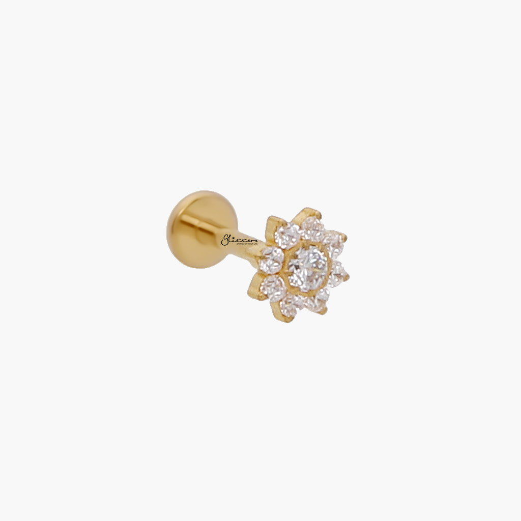 CZ Flower Top Internally Threaded Titanium Flat Back Stud Earrings-Tragus | Cartilage | Daith | Conch-2-Glitters