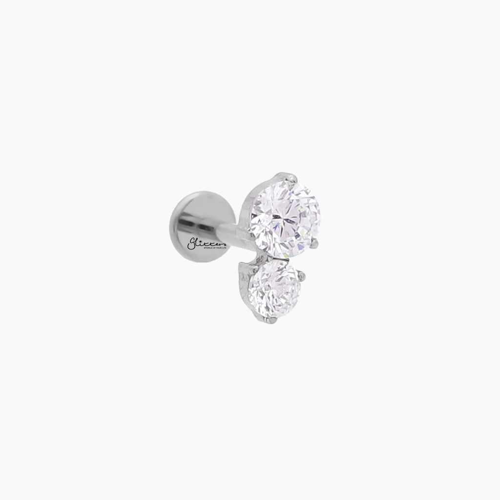 2 CZ Top Internally Threaded Titanium Flat Back Stud-Tragus | Cartilage | Daith | Conch-2-Glitters