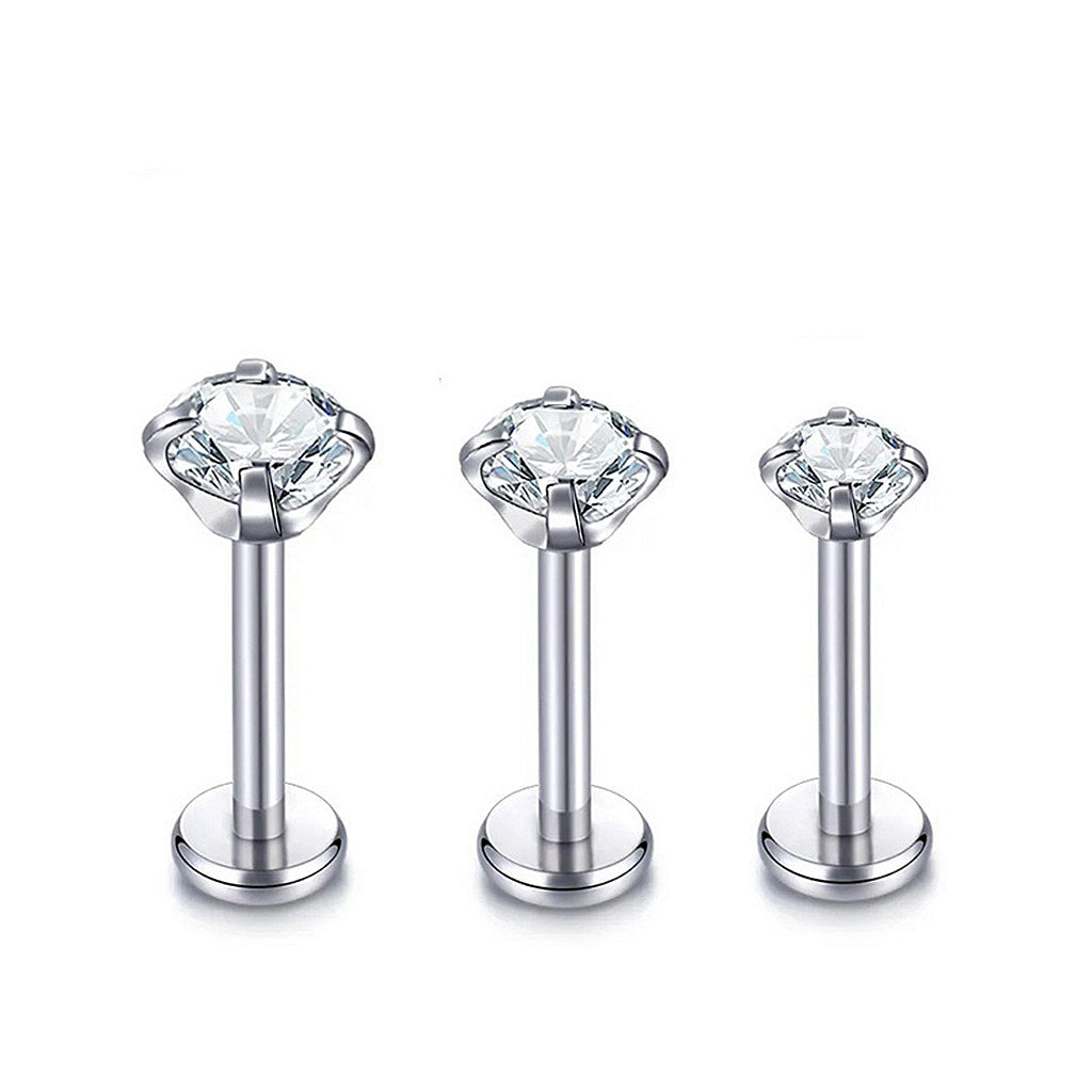 Round CZ Top Internally Threaded Titanium Flat Back Stud-Tragus | Cartilage | Daith | Conch-4-Glitters