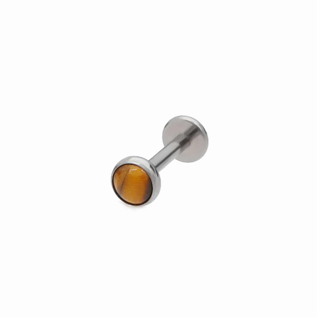 Natural Stone Top Titanium Flat Back Stud Earrings - Tiger Eye-Tragus | Cartilage | Daith | Conch-1-Glitters