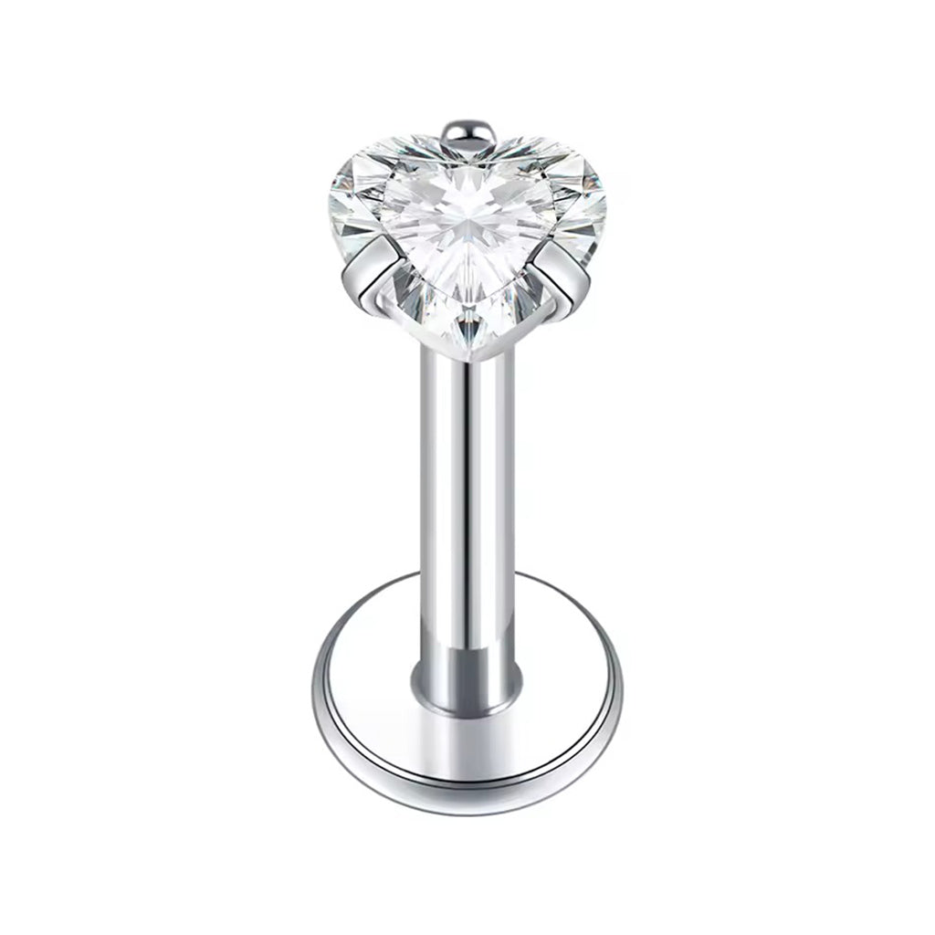 Heart CZ Titanium Flat Back Stud Earrings-Tragus | Cartilage | Daith | Conch-1-Glitters