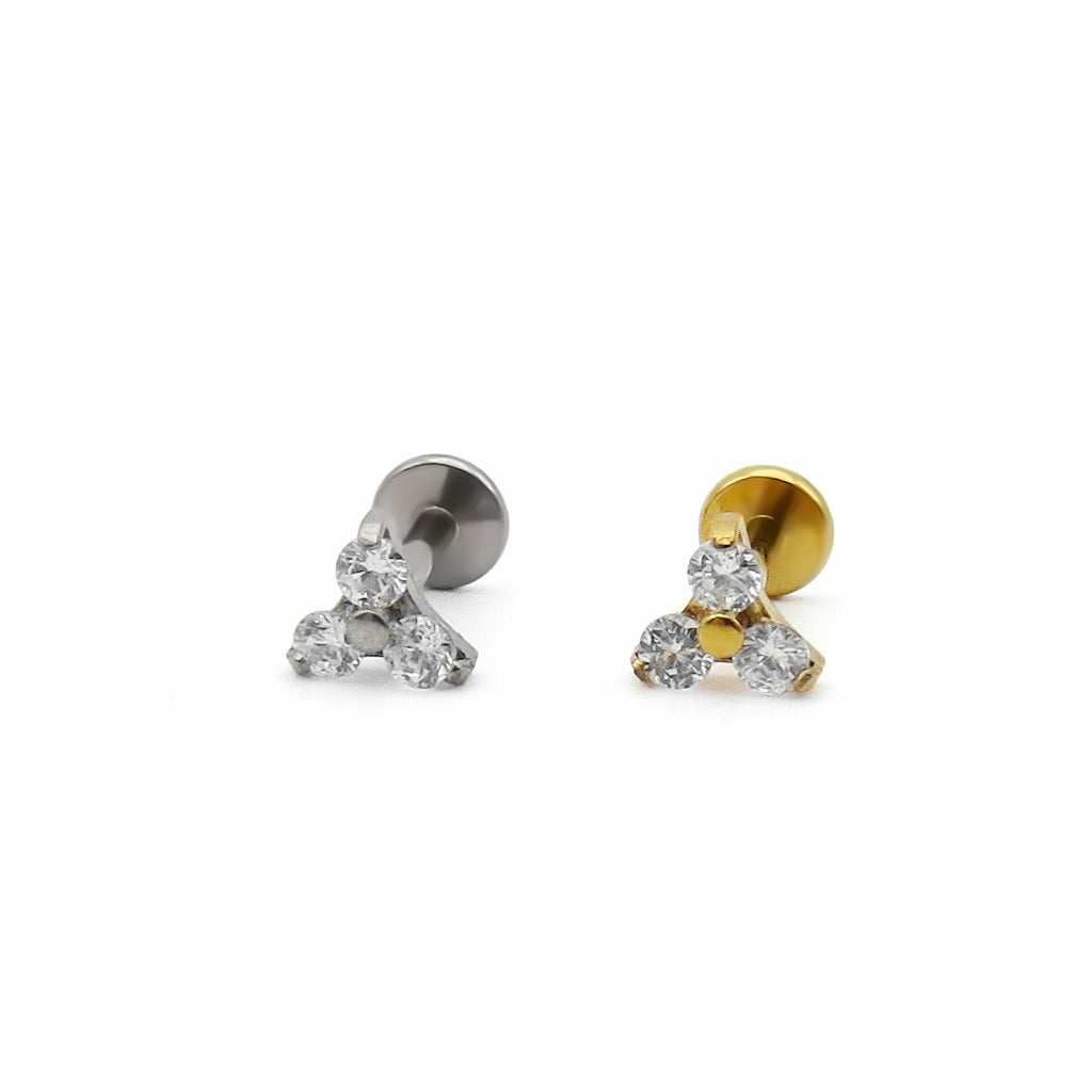 Three CZ Cluster Titanium Flat Back Stud Earring