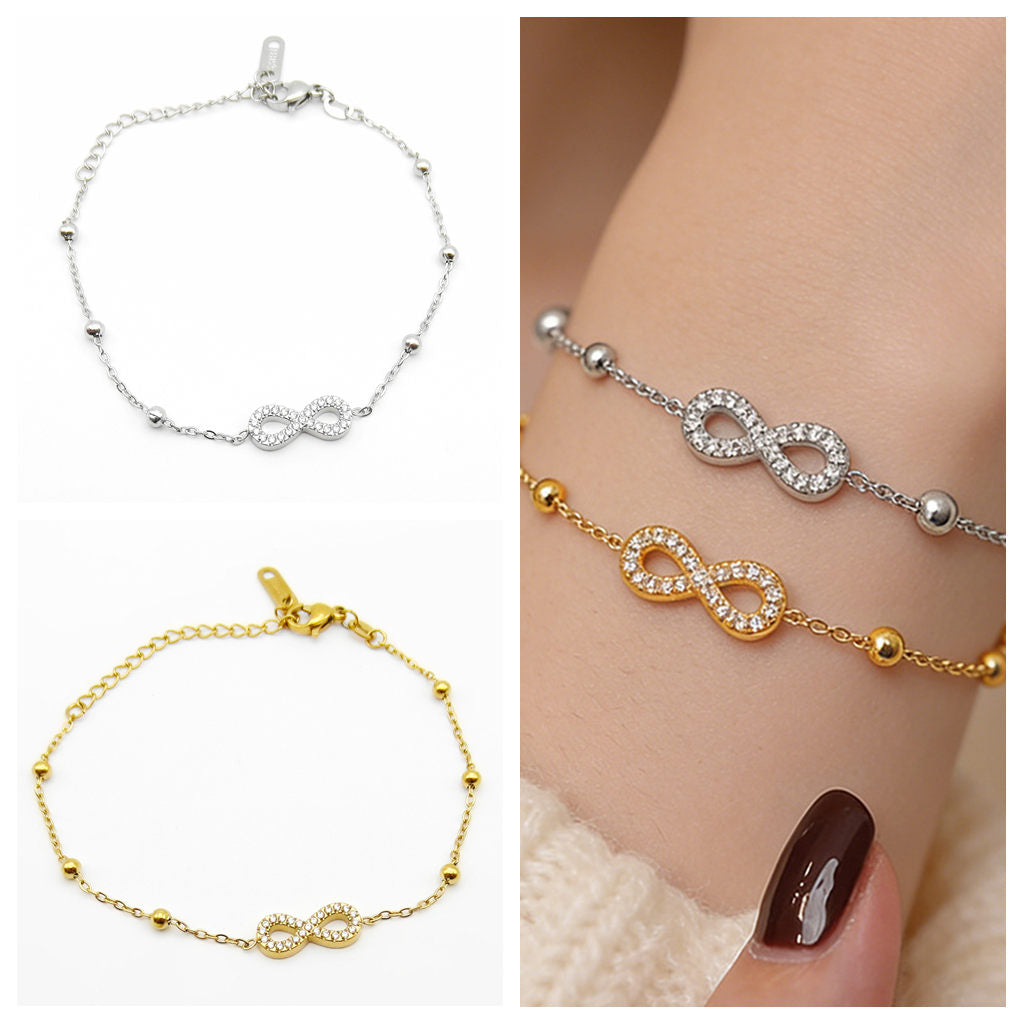Stainless Steel CZ Infinity Chain Bracelet-Stainless Steel Bracelets-2-Glitters