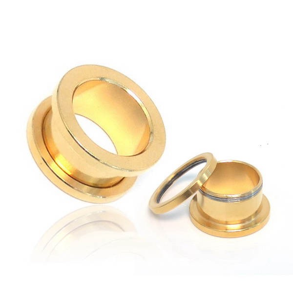 Gold Plated Surgical Stainless Steel Screw Fit Flesh Tunnels-Body Piercing Jewellery, Plug, Tunnel-144-Glitters