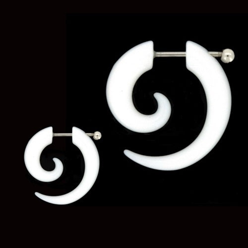 White Acrylic Fake Spiral Ear Taper with Surgical Steel Bar-Body Piercing Jewellery, earrings, Fake Plug-219-Glitters