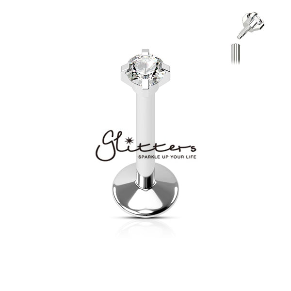 Surgical Steel Internally Threaded with Prong Set Gem Top Labret | Monroe | Cartilage | Tragus-Body Piercing Jewellery, Cartilage, Labret, Monroe, Tragus-915-Glitters