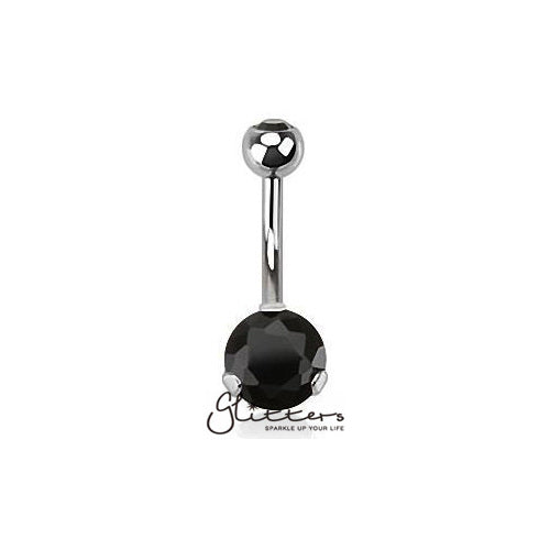 316L Surgical Steel Prong Set Cubic Zirconia Belly Button Ring-Black-Belly Ring, Body Piercing Jewellery, Cubic Zirconia-BJ0223-K-3-Glitters